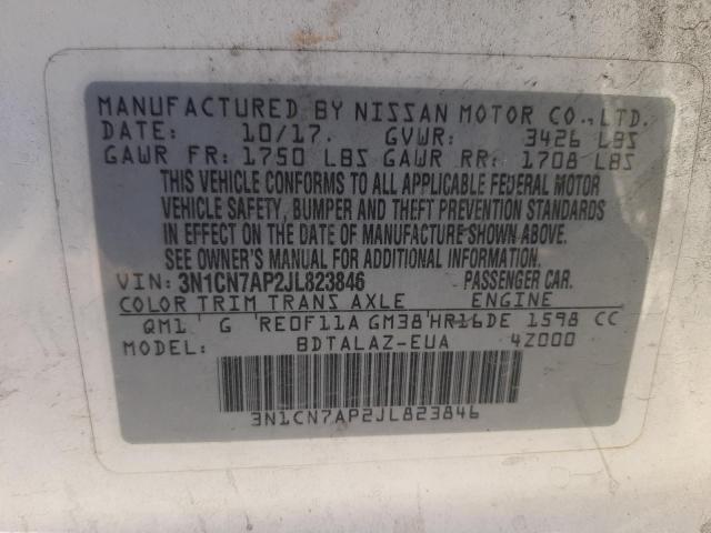 3N1CN7AP2JL823846 Nissan VERSA S
