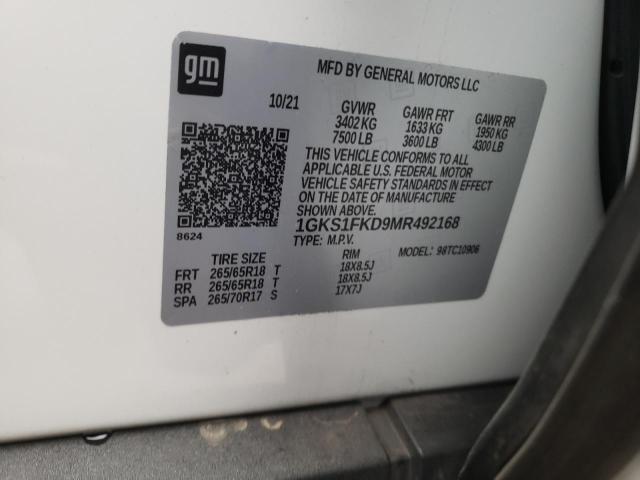 1GKS1FKD9MR492168 GMC Yukon Xl C1500 Sle