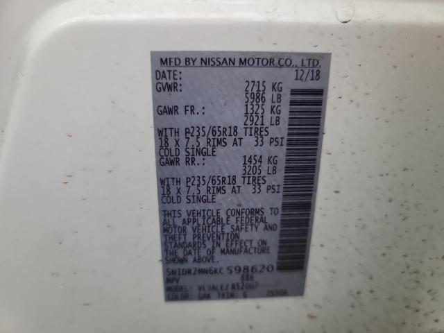 5N1DR2MN6KC598620 Nissan Pathfinder S