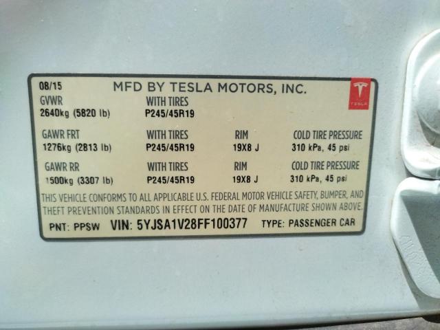 2015 TESLA MODEL S 90 - 5YJSA1V28FF100377