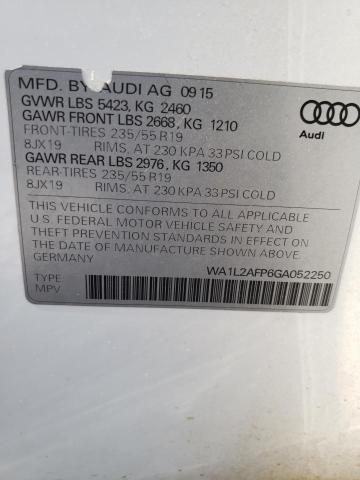 2016 Audi Q5 Premium Plus VIN: WA1L2AFP6GA052250 Lot: 57188964