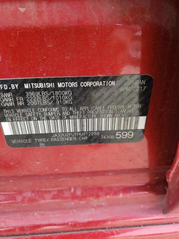 VIN: JA32U2FU1HU012289 Auction: COPART Lot: 50974213 Location: TX - SAN ANTONIO JA32U2FU1HU012289 MITSUBISHI LANCER 2017 RED Photo 12
