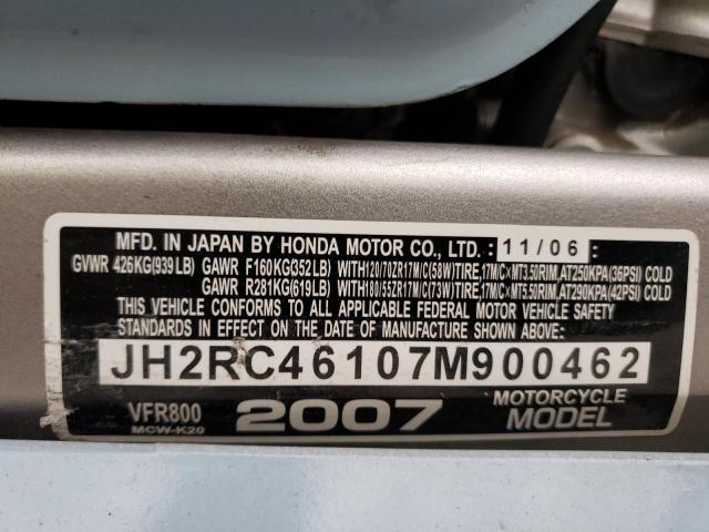 2007 HONDA VFR800 JH2RC46107M900462