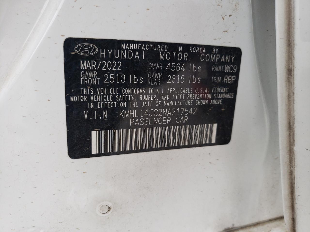 KMHL14JC2NA217542 HYUNDAI SONATA 2022