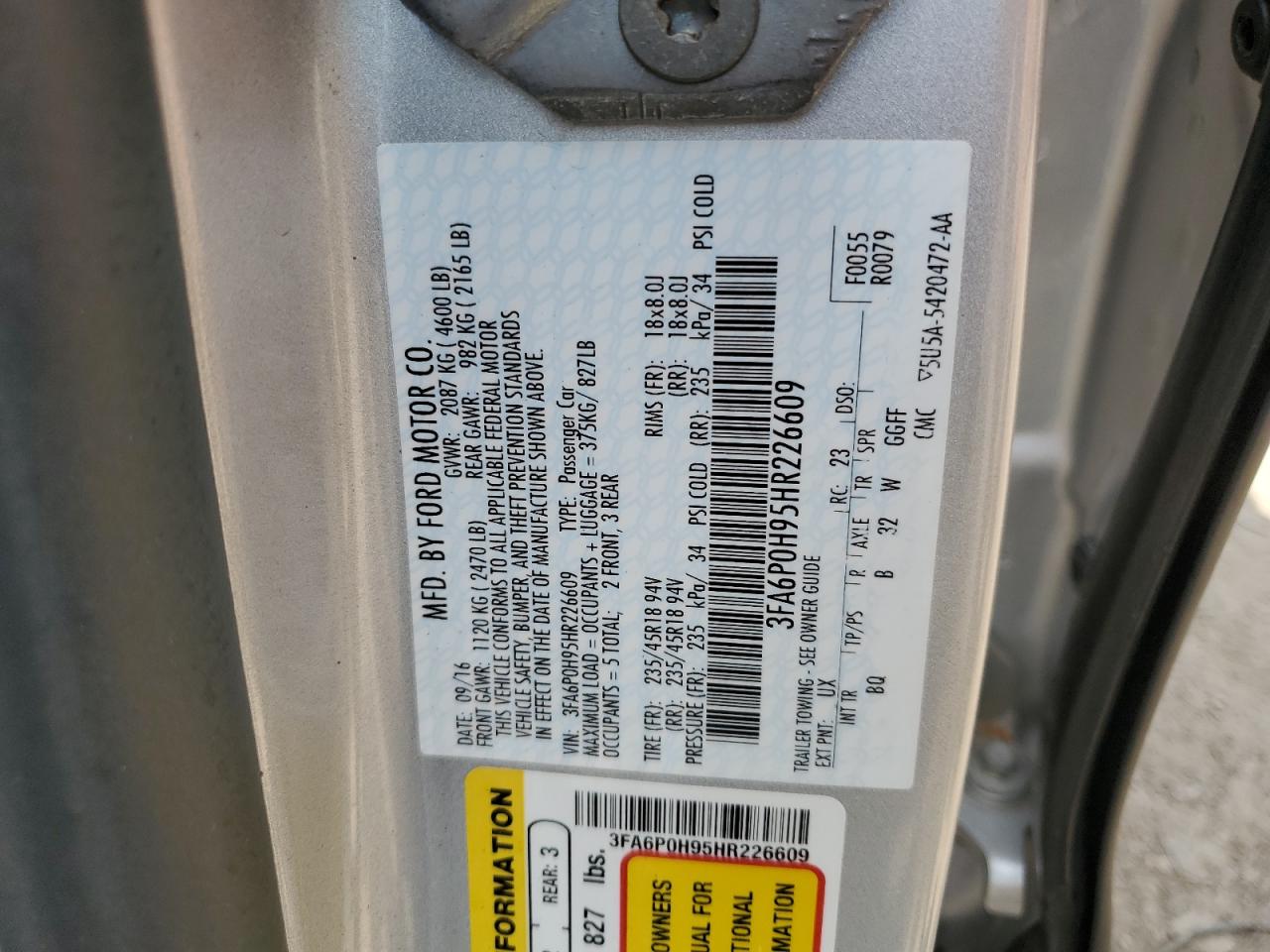 3FA6P0H95HR226609 FORD FUSION 2017