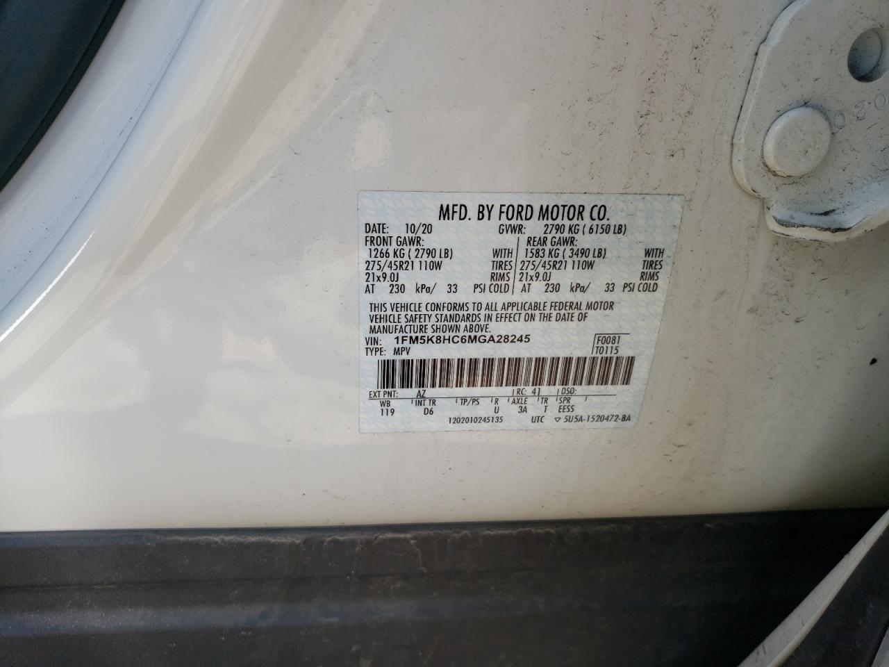 1FM5K8HC6MGA28245 FORD EXPLORER 2021