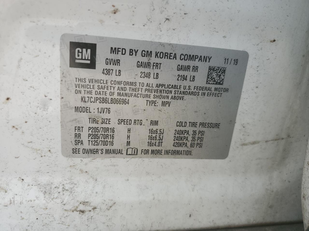 KL7CJPSB6LB066964 CHEVROLET TRAX 2020