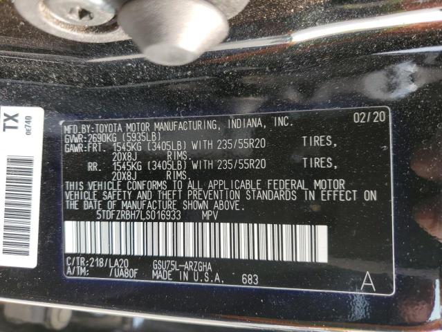 VIN 5TDFZRBH7LS016933 2020 Toyota Highlander, Platinum no.12