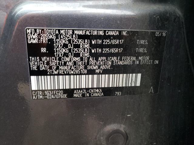 2T3WFREV7GW285108 Toyota Rav4 Xle