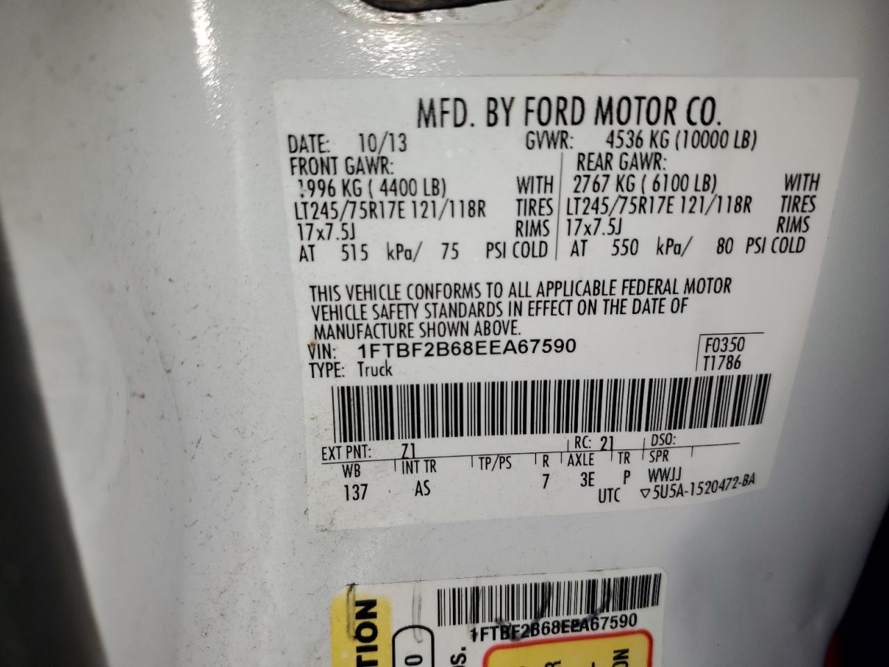 1FTBF2B68EEA67590 2014 Ford F250 Super Duty