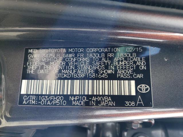 JTDKDTB3XF1581645 Toyota PRIUS C