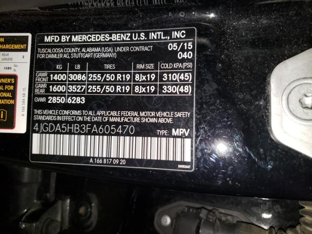 VIN 4JGDA5HB3FA605470 2015 Mercedes-Benz ML-Class, ... no.12