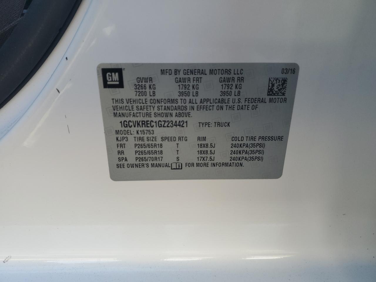 1GCVKREC1GZ234421 CHEVROLET ALL Models 2016