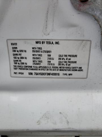 7SAYGDEF3NF409916 Tesla Model Y