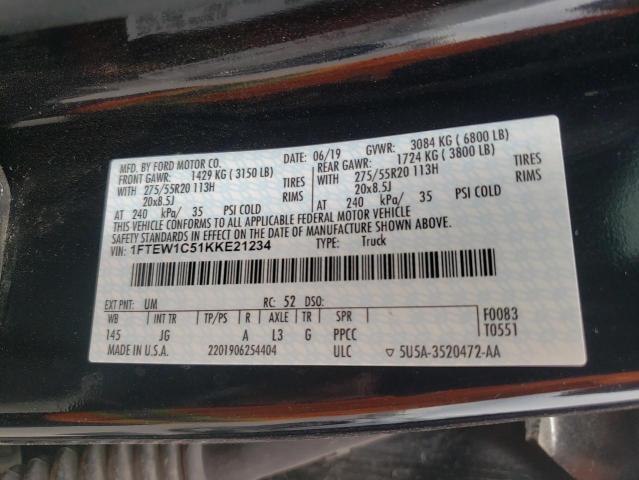 1FTEW1C51KKE21234 Ford F150 Supercrew