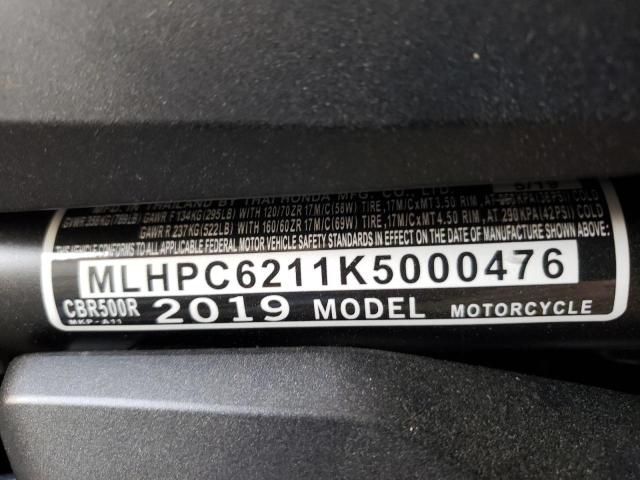 2019 HONDA CBR500 R MLHPC6211K5000476