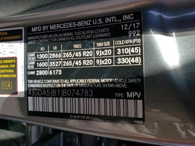 4JGDA5JB1JB074783 Mercedes-Benz GLE 350