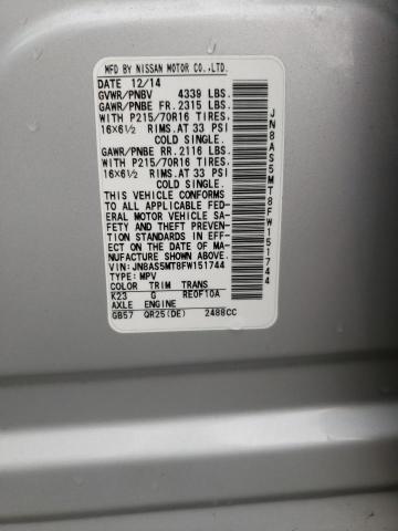 JN8AS5MT8FW151744 Nissan Rogue Select S