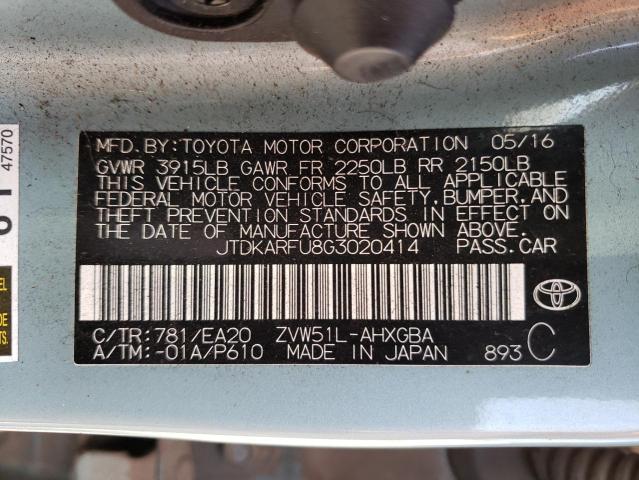JTDKARFU8G3020414 Toyota PRIUS
