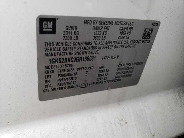1GKS2BKC9GR188081 GMC YUKON SLT