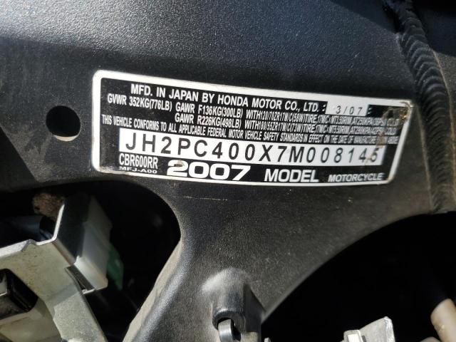 2007 HONDA CBR600 RR - JH2PC400X7M008145