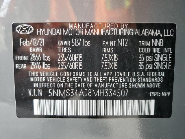 5NMS34AJ8MH334507 Hyundai Santa Fe Sel