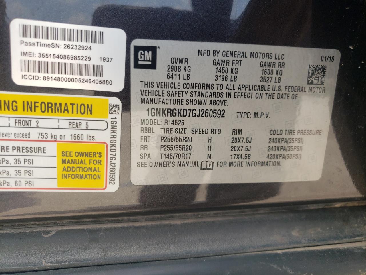 1GNKRGKD7GJ260592 CHEVROLET TRAVERSE 2016