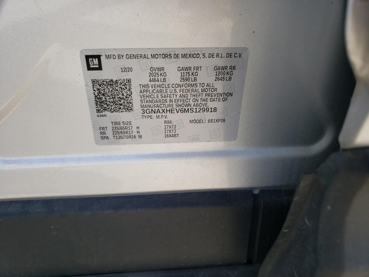3GNAXHEV6MS129918 CHEVROLET EQUINOX 2021