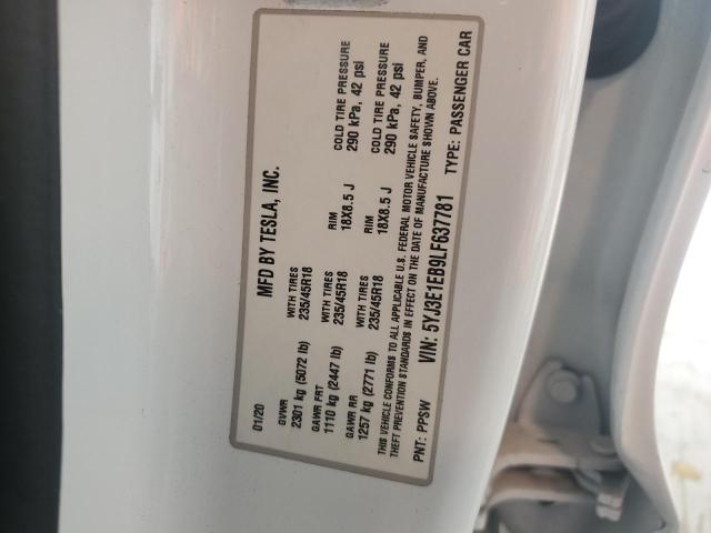 2020 TESLA MODEL 3 - 5YJ3E1EB9LF637781
