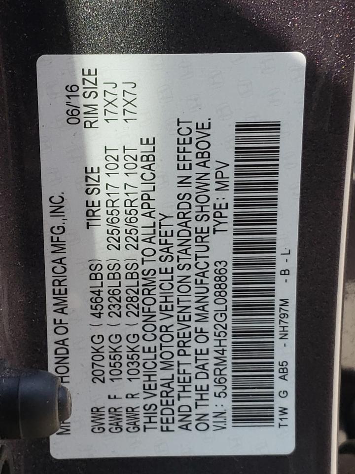 5J6RM4H52GL088863 HONDA CRV 2016