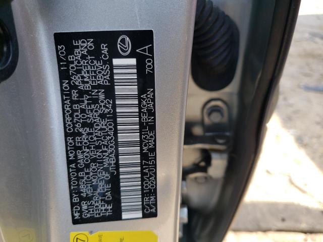 2004 Lexus Es 330 VIN: JTHBA30G340011342 Lot: 53266753