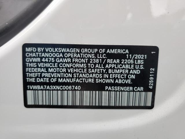 2022 VOLKSWAGEN PASSAT LIM 1VWBA7A3XNC006740