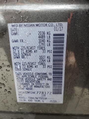5N1AT2MT2HC778172 Nissan ROGUE S