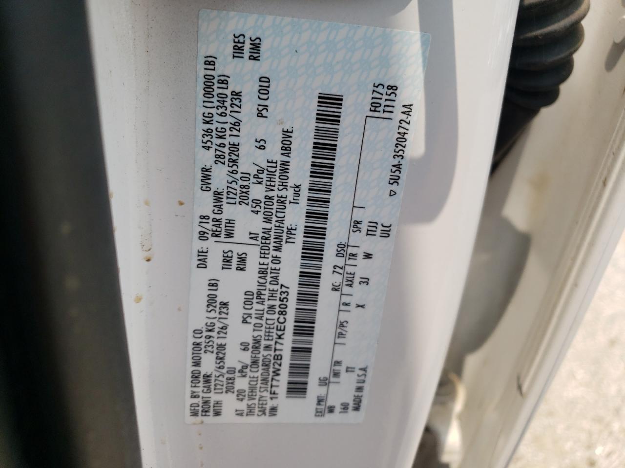 1FT7W2BT7KEC80537 FORD F250 2019