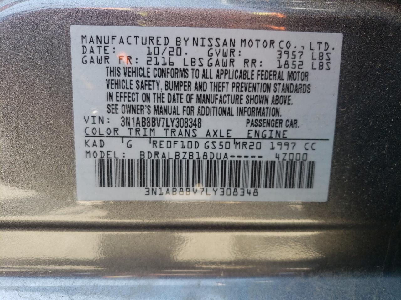 3N1AB8BV7LY308348 NISSAN SENTRA 2020