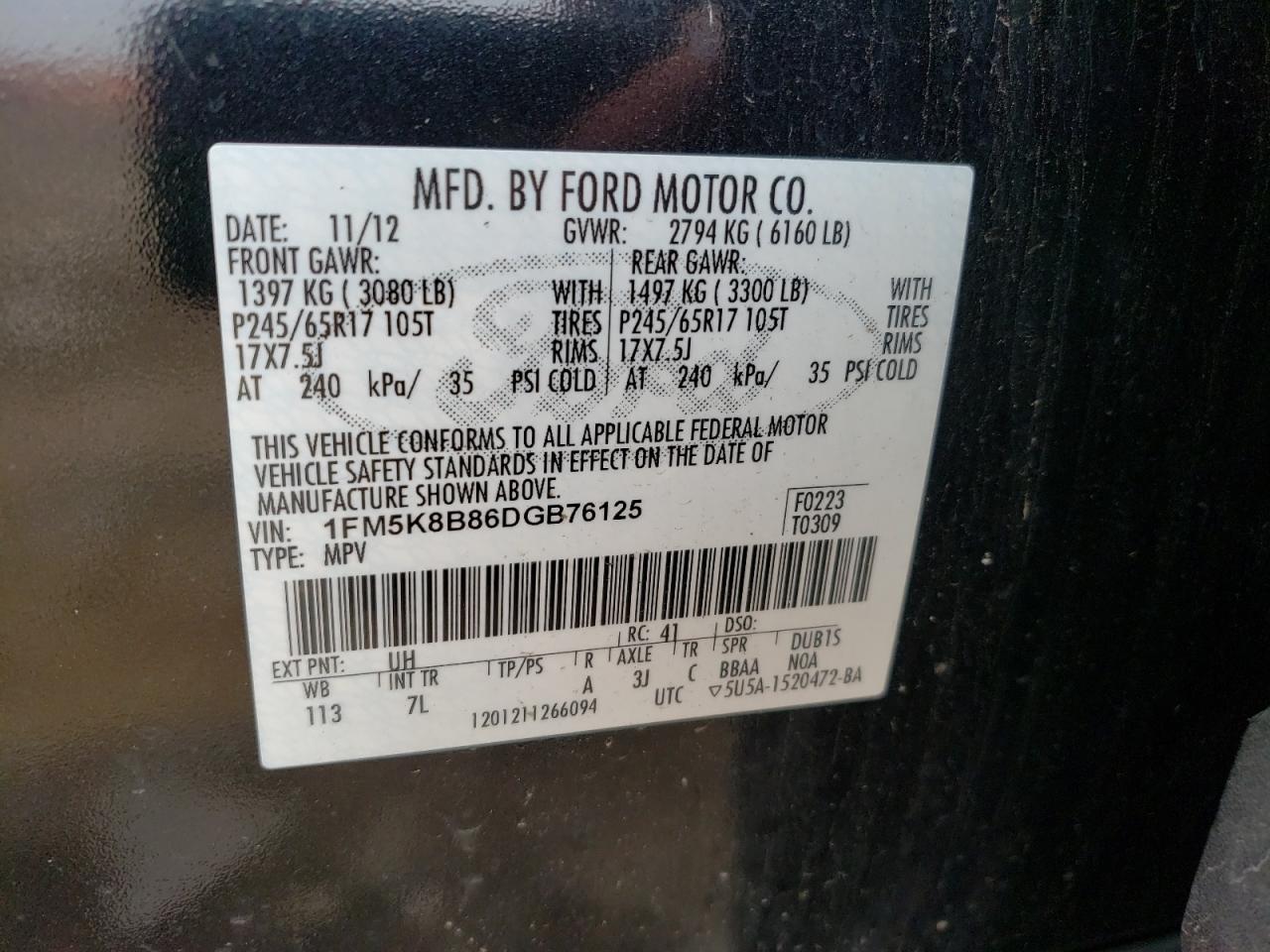 1FM5K8B86DGB76125 2013 Ford Explorer