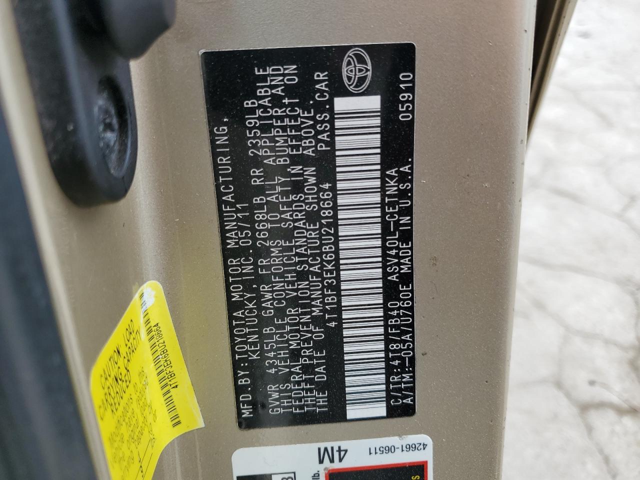 4T1BF3EK6BU218664 2011 Toyota Camry Base