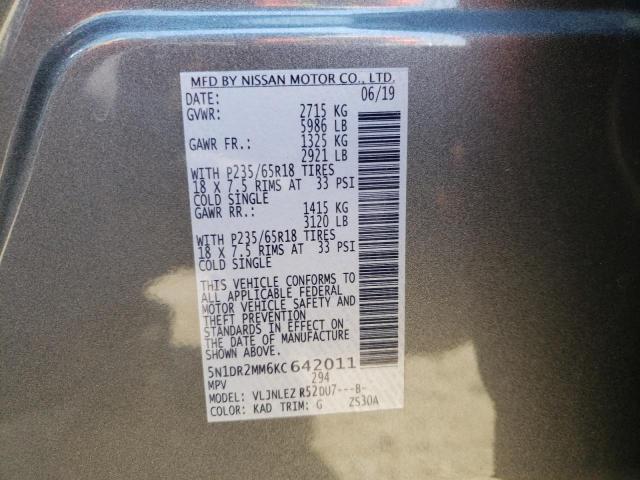 5N1DR2MM6KC642011 Nissan Pathfinder S