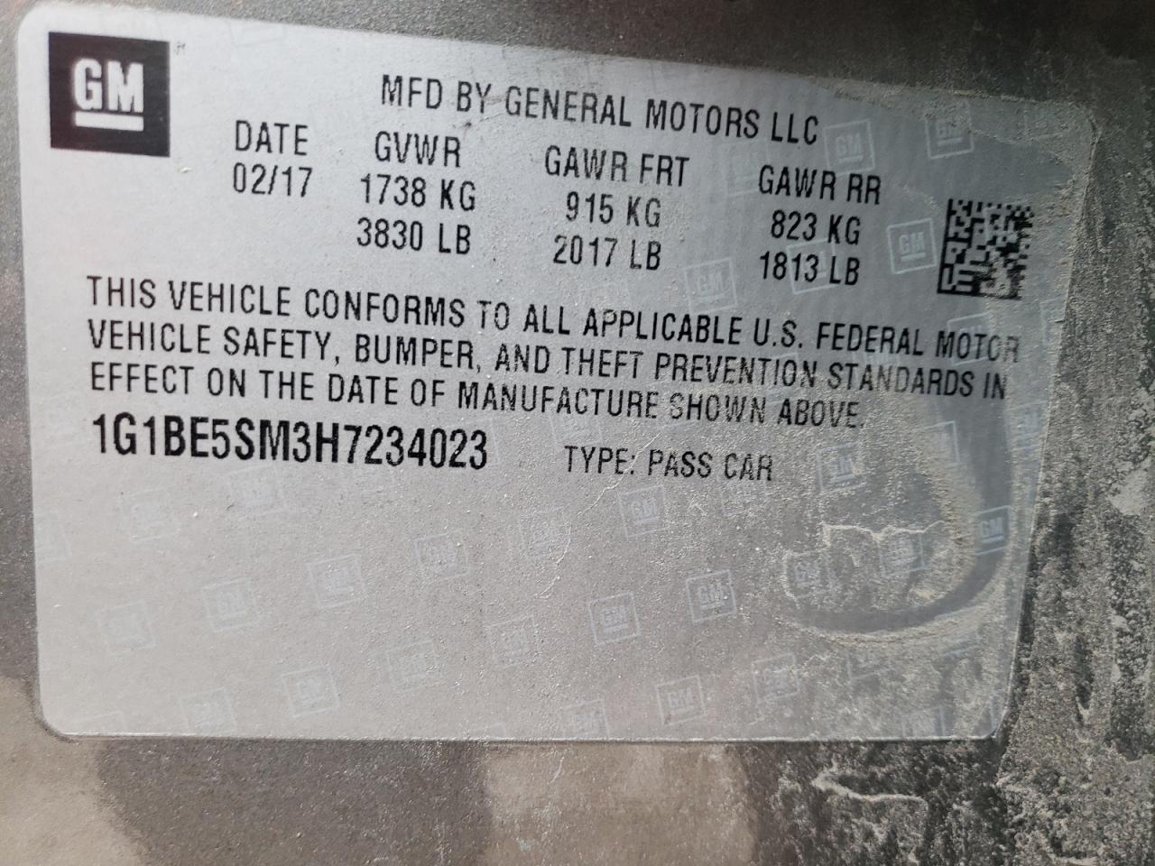 1G1BE5SM3H7234023 CHEVROLET CRUZE 2017