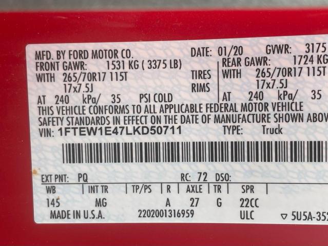 1FTEW1E47LKD50711 Ford F150 Supercrew