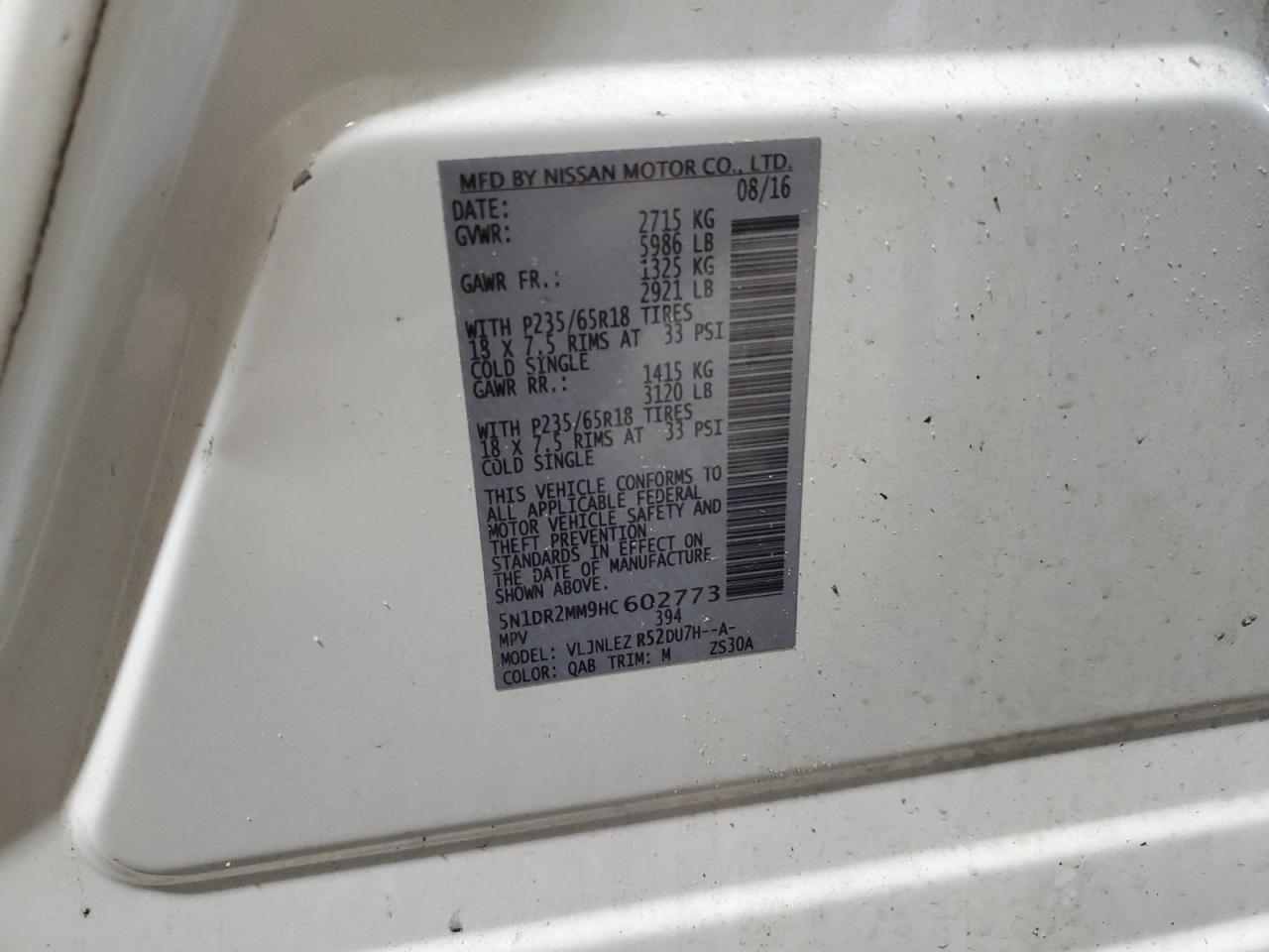 5N1DR2MM9HC602773 NISSAN PATHFINDER 2017