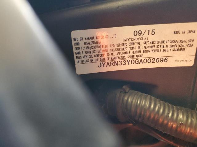 2016 YAMAHA FZ-09 JYARN33Y0GA002696
