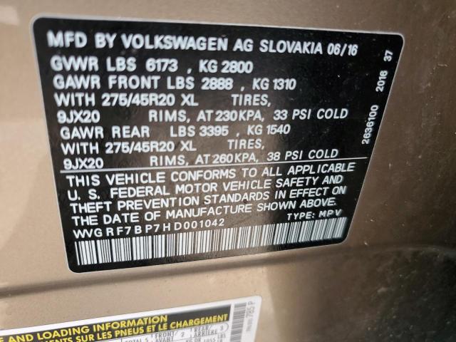 2017 VOLKSWAGEN TOUAREG WO WVGRF7BP7HD001042