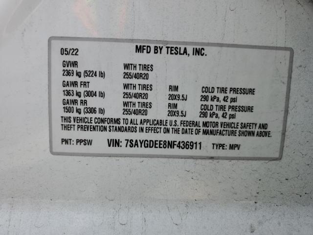 7SAYGDEE8NF436911 Tesla Model Y