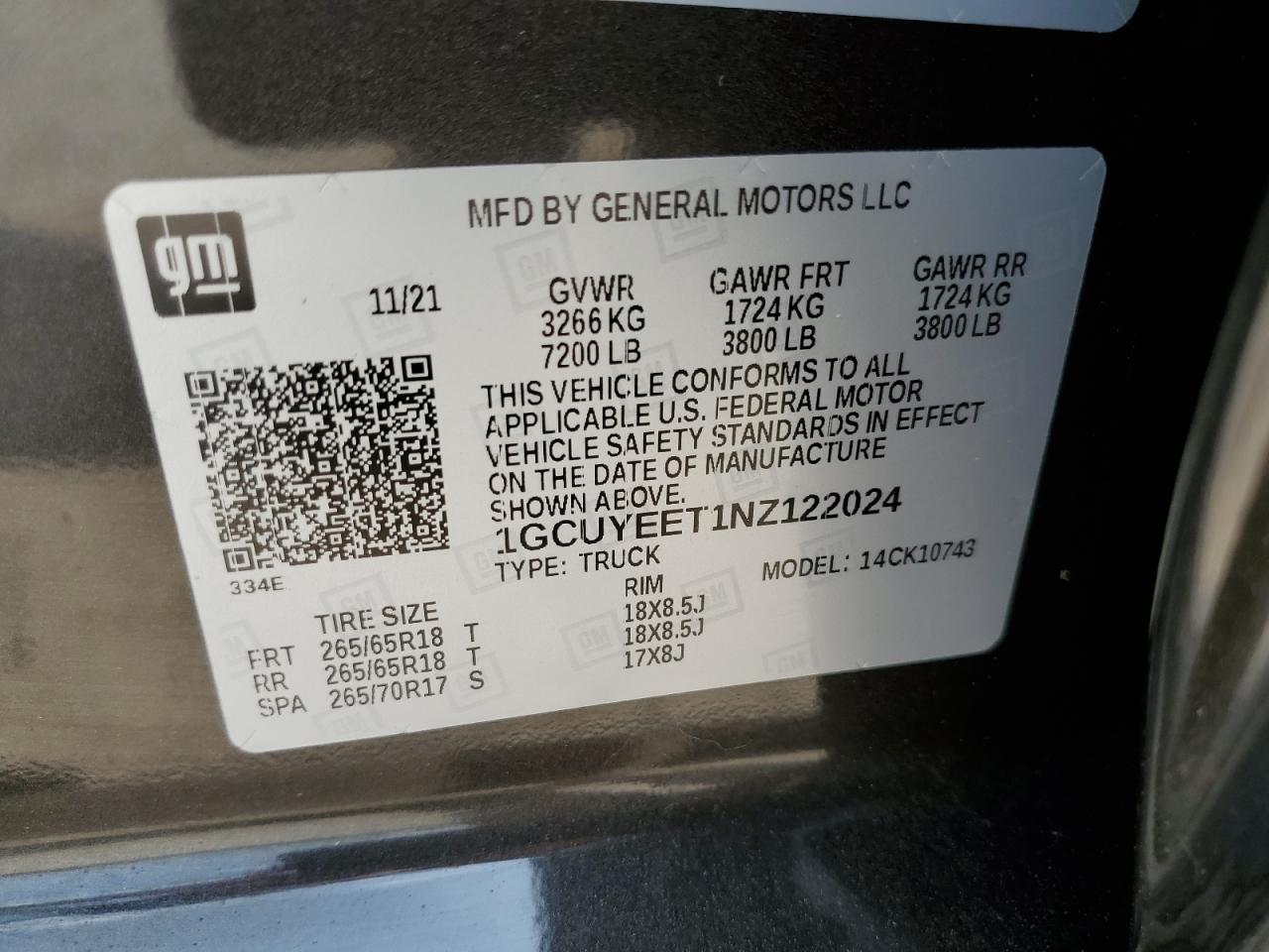 1GCUYEET1NZ122024 CHEVROLET ALL Models 2022