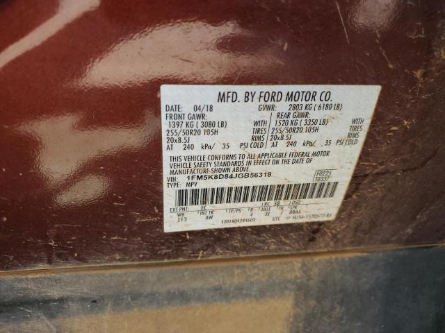 1FM5K8D84JGB56318 Ford EXPLORER XLT