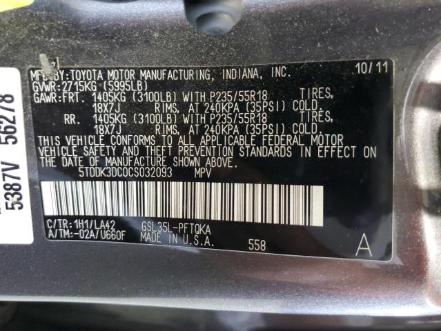 5TDDK3DC0CS032093 2012 TOYOTA SIENNA, photo no. 14