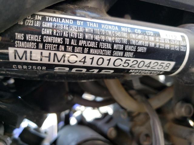 2012 HONDA CBR250 R MLHMC4101C5204258
