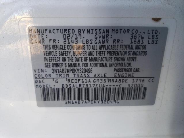 3N1AB7AP0KY320496 | 2019 NISSAN SENTRA S