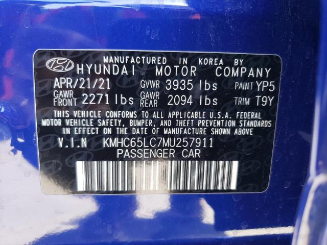 2021 HYUNDAI IONIQ BLUE - KMHC65LC7MU257911